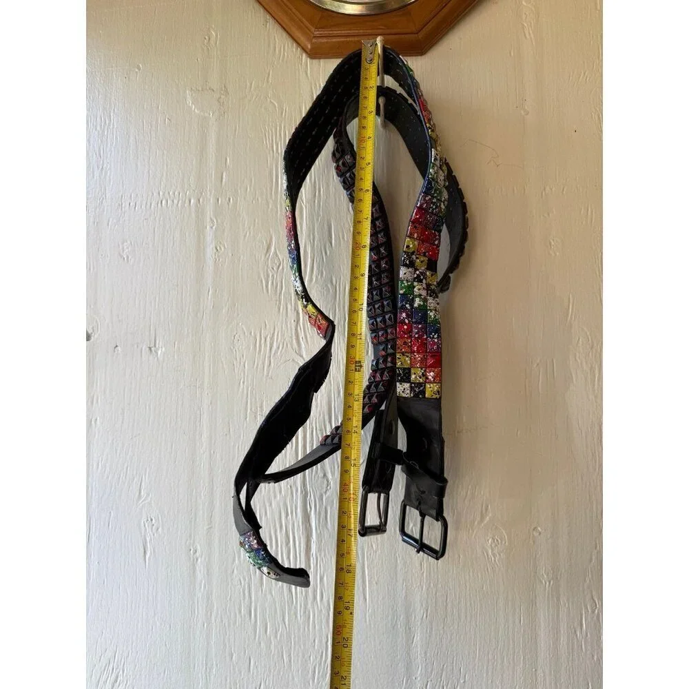 Lot of 2 Studded Punk Rock Belts – Splatter Paint & Red/Black